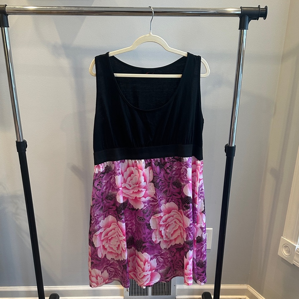 Torrid Black Top with Pink Floral Skirt Dress